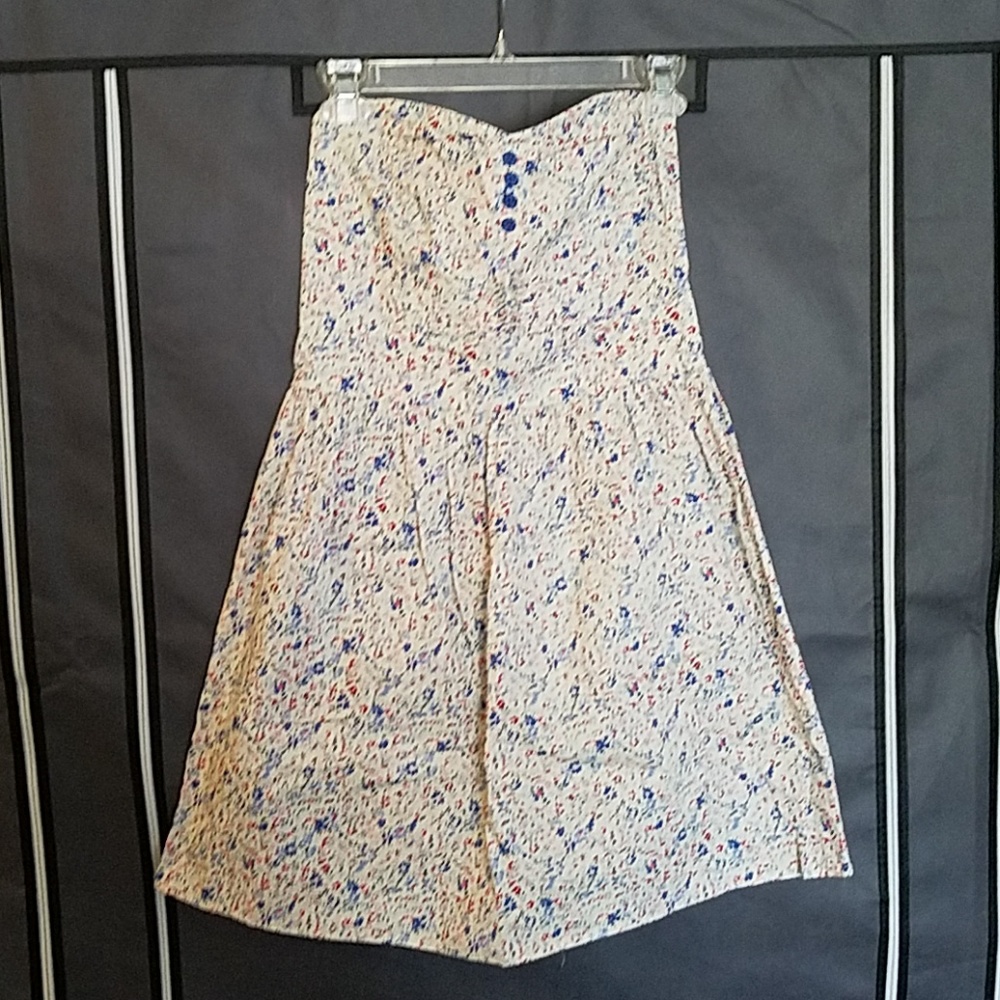Strapless floral cotton dress